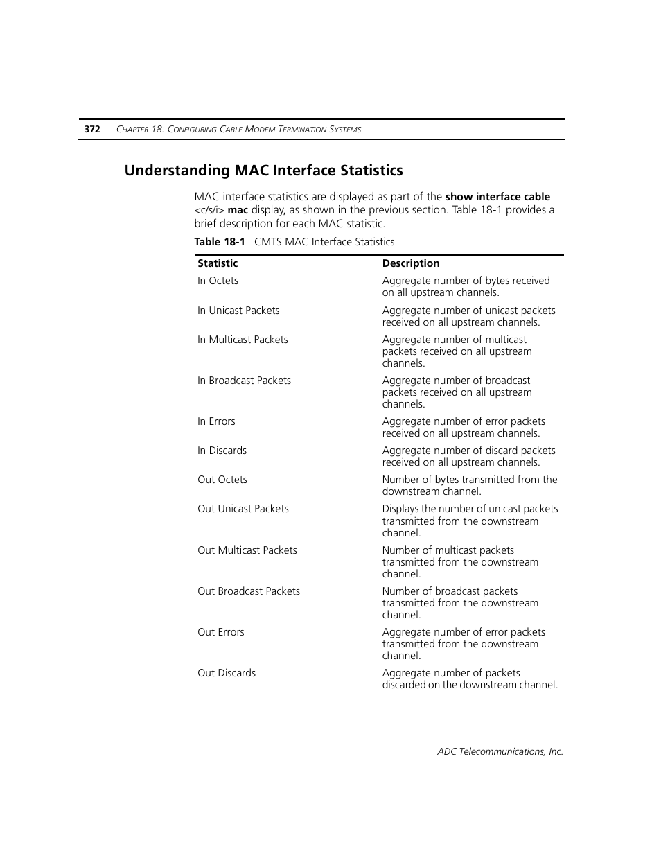 Understanding mac interface statistics | ADC CUDA 3 User Manual | Page 374 / 620