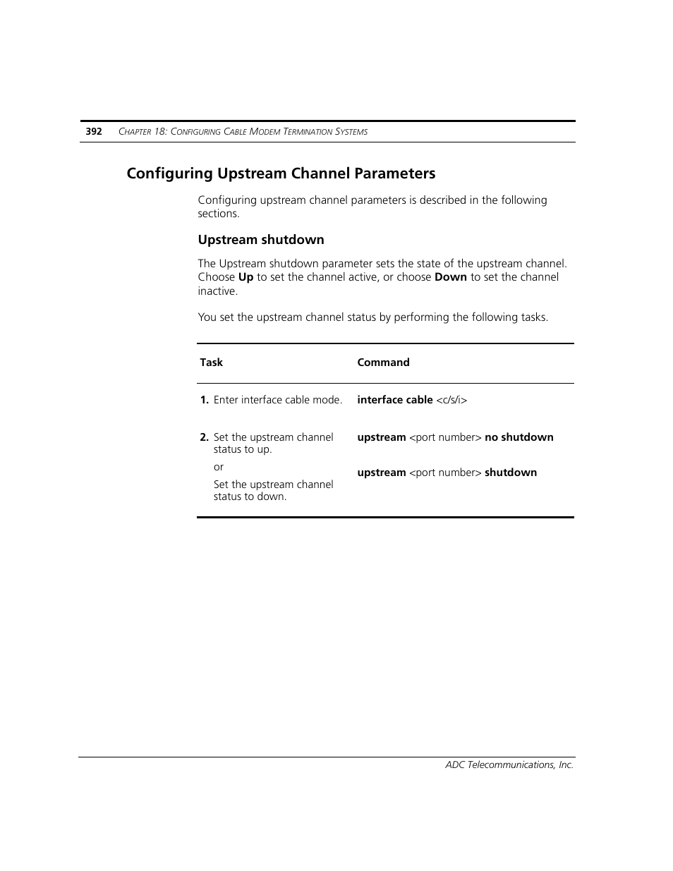 Configuring upstream channel parameters, Upstream shutdown | ADC CUDA 3 User Manual | Page 394 / 620
