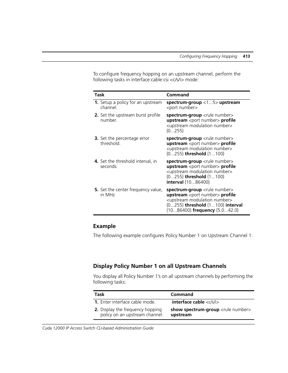 Display policy number 1 on all upstream channels | ADC CUDA 3 User Manual | Page 415 / 620