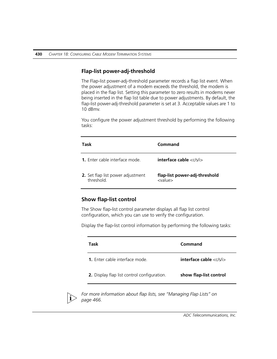 Flap-list power-adj-threshold, Show flap-list control | ADC CUDA 3 User Manual | Page 432 / 620