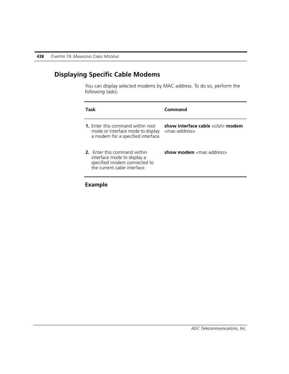 Displaying specific cable modems, Example | ADC CUDA 3 User Manual | Page 440 / 620