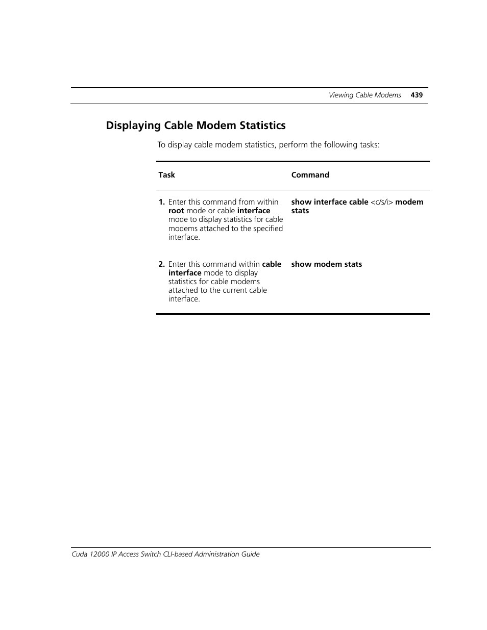 Displaying cable modem statistics | ADC CUDA 3 User Manual | Page 441 / 620