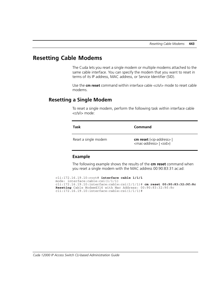 Resetting cable modems, Resetting a single modem | ADC CUDA 3 User Manual | Page 445 / 620