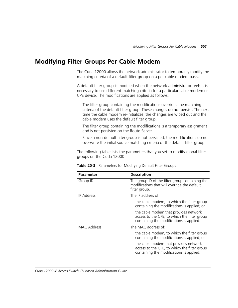 Modifying filter groups per cable modem | ADC CUDA 3 User Manual | Page 509 / 620