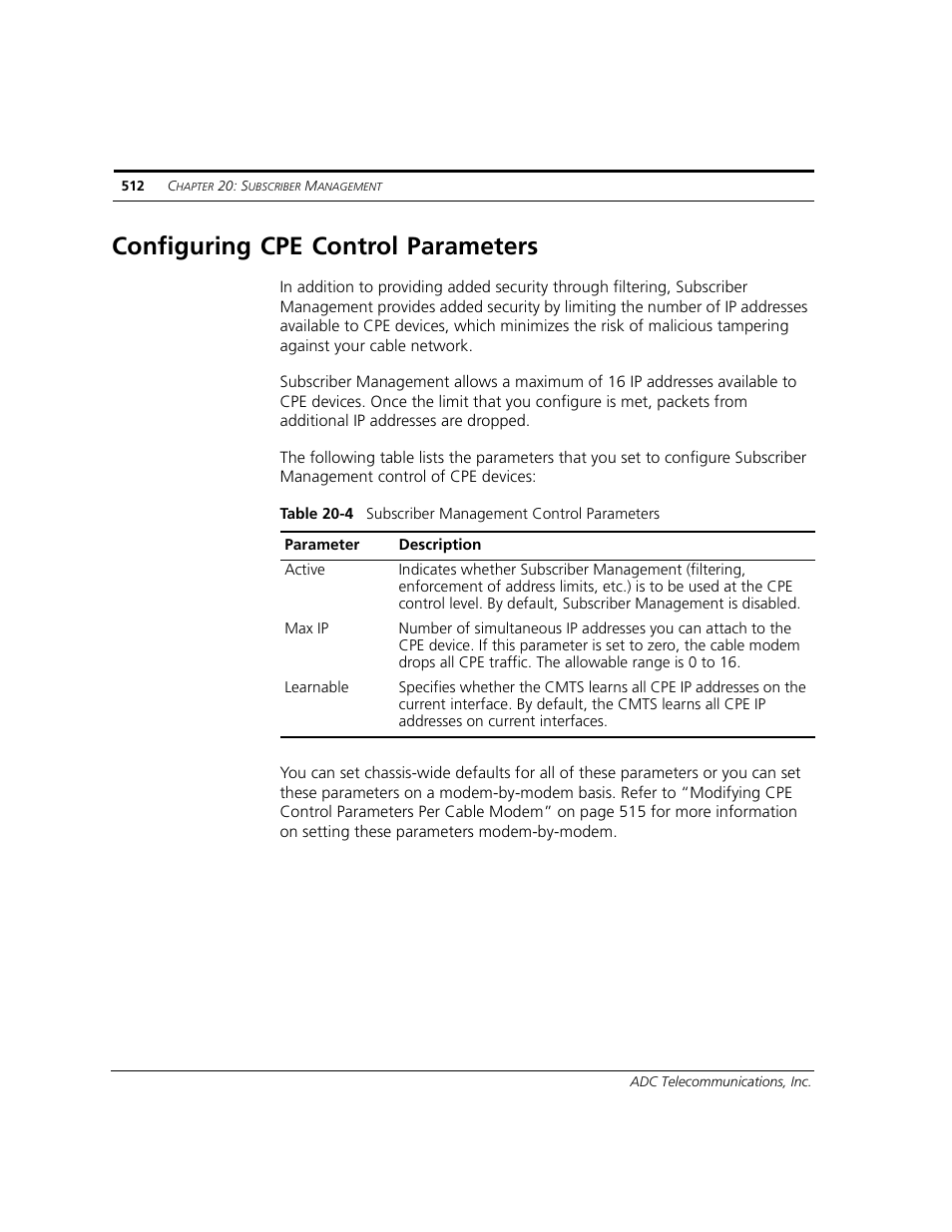 Configuring cpe control parameters | ADC CUDA 3 User Manual | Page 514 / 620