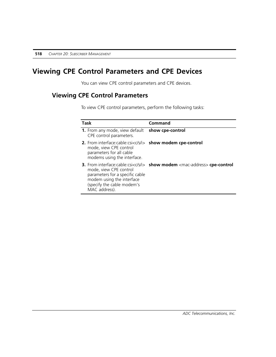 Viewing cpe control parameters and cpe devices, Viewing cpe control parameters | ADC CUDA 3 User Manual | Page 520 / 620