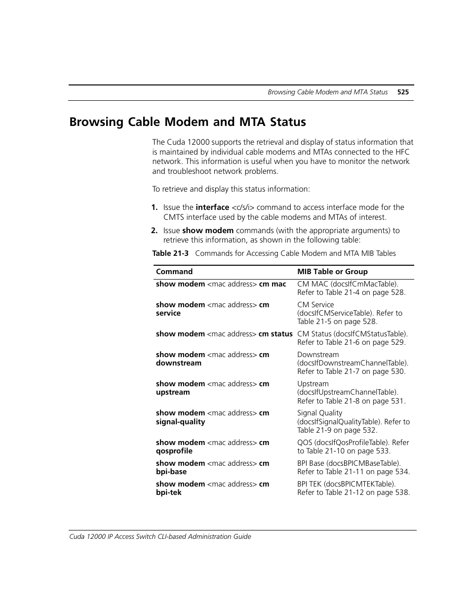 Browsing cable modem and mta status | ADC CUDA 3 User Manual | Page 527 / 620