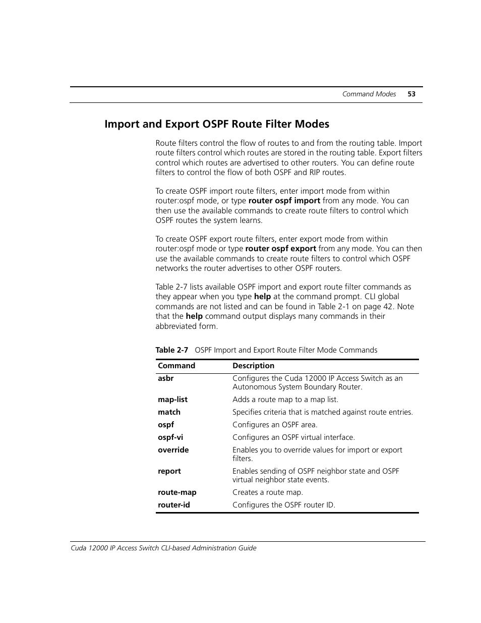 Import and export ospf route filter modes | ADC CUDA 3 User Manual | Page 55 / 620