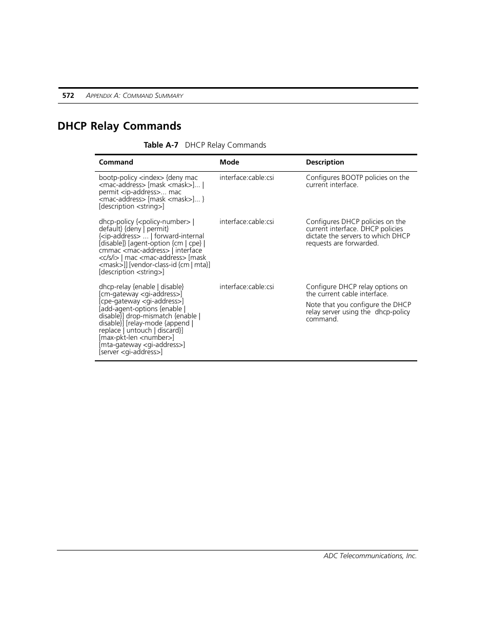 Dhcp relay commands | ADC CUDA 3 User Manual | Page 574 / 620