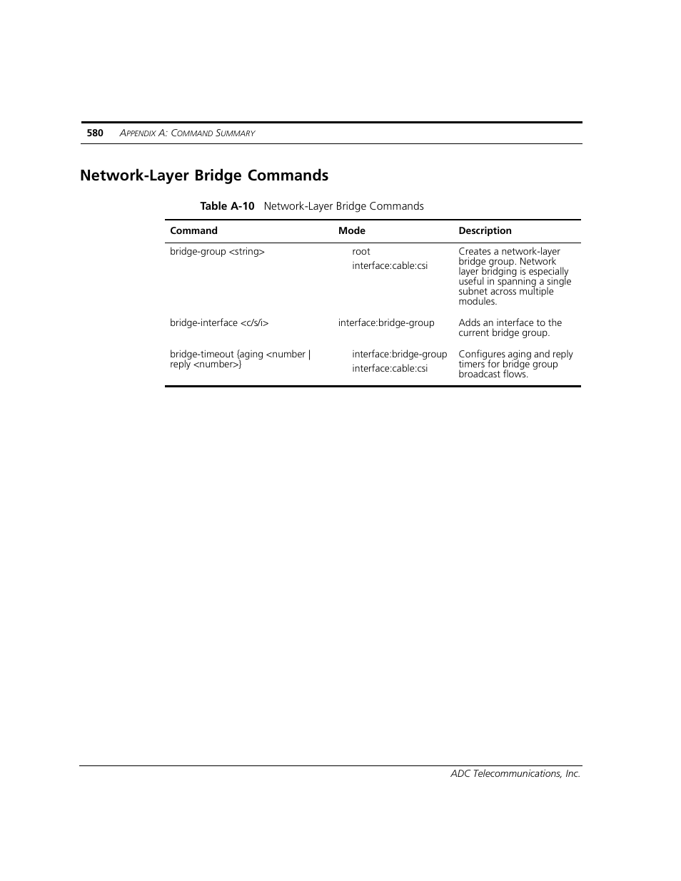 Network-layer bridge commands | ADC CUDA 3 User Manual | Page 582 / 620