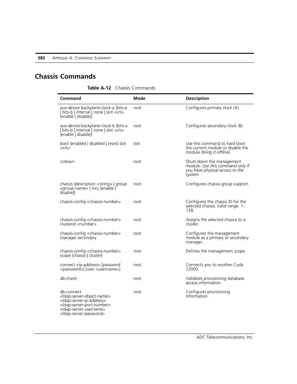 Chassis commands | ADC CUDA 3 User Manual | Page 584 / 620