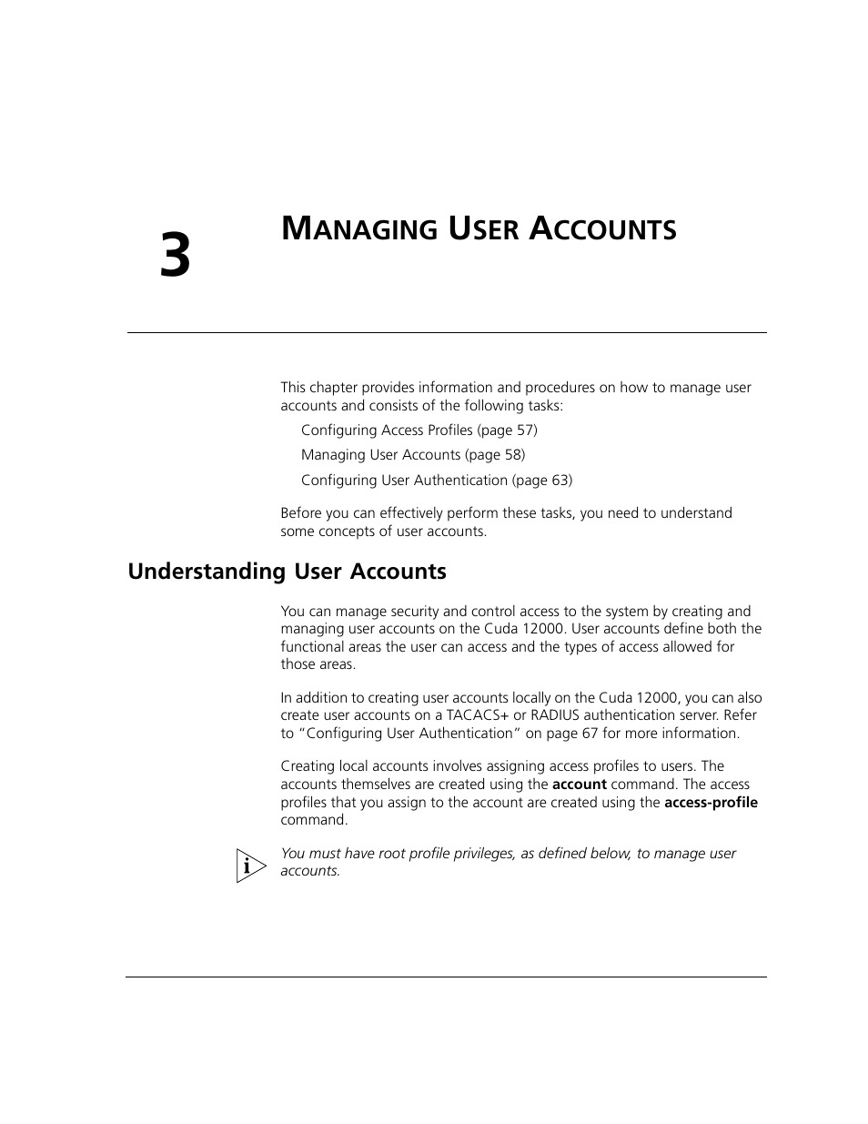 Managing user accounts, Understanding user accounts, Anaging | Ccounts, Chapter 3 | ADC CUDA 3 User Manual | Page 59 / 620