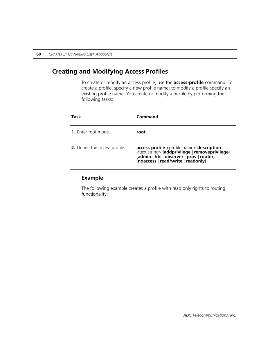 Creating and modifying access profiles, Example | ADC CUDA 3 User Manual | Page 62 / 620