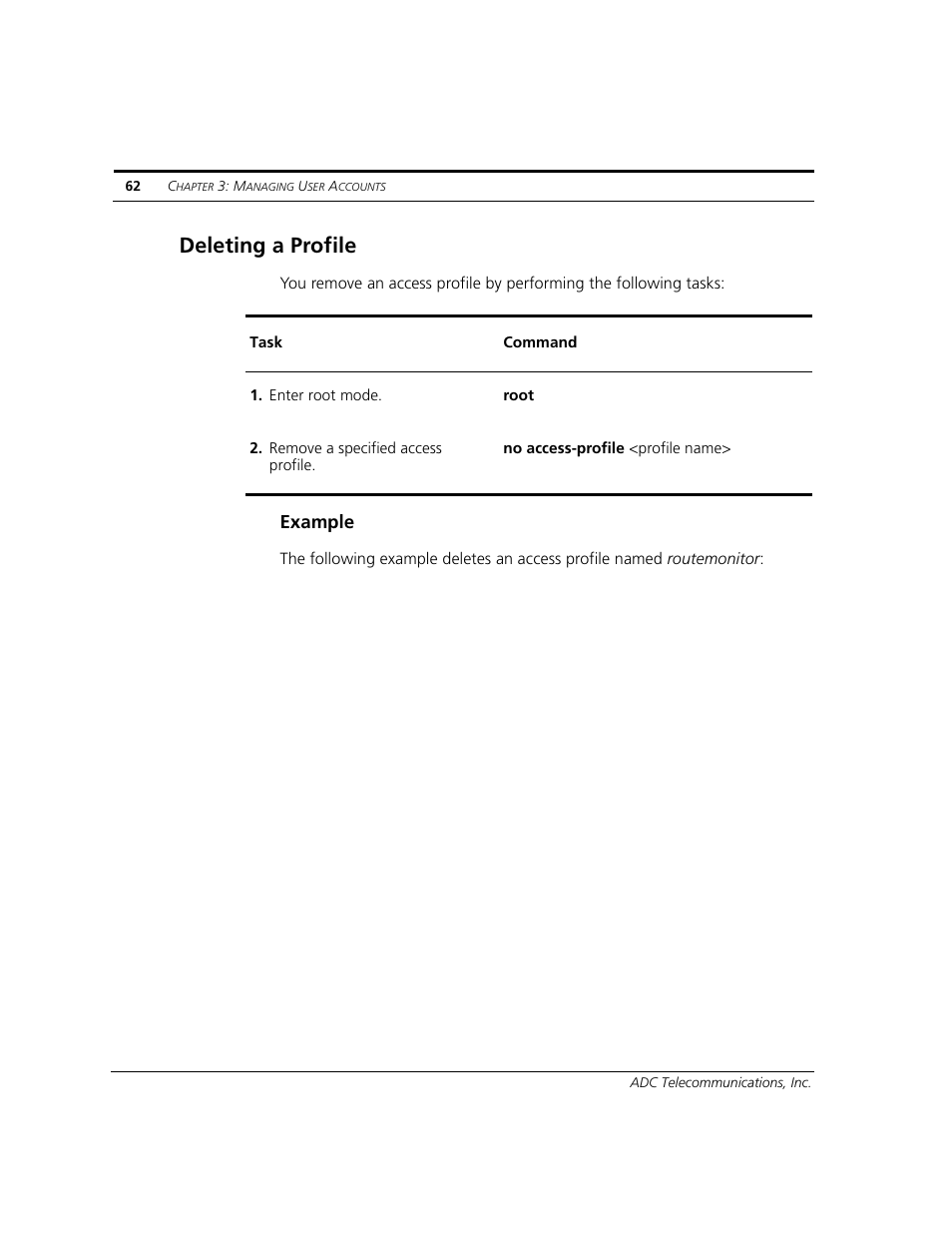Deleting a profile, Example | ADC CUDA 3 User Manual | Page 64 / 620