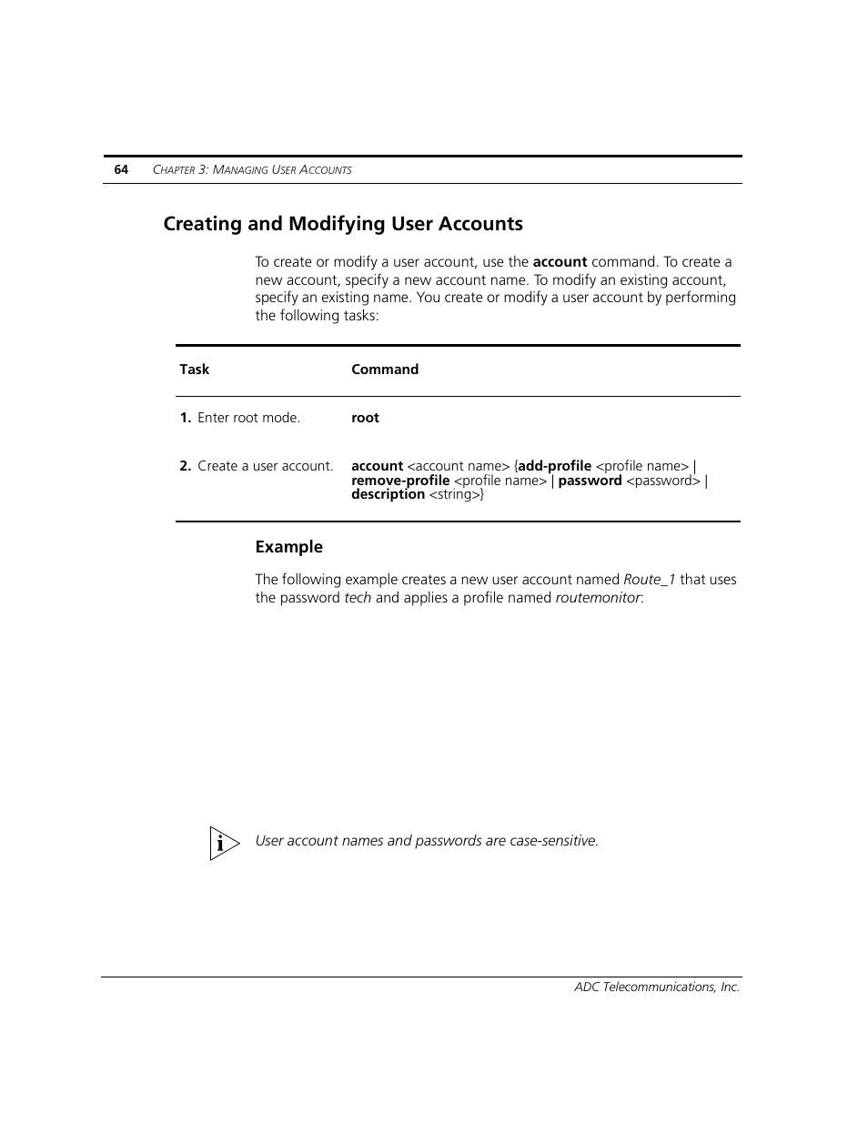 Creating and modifying user accounts, Example | ADC CUDA 3 User Manual | Page 66 / 620