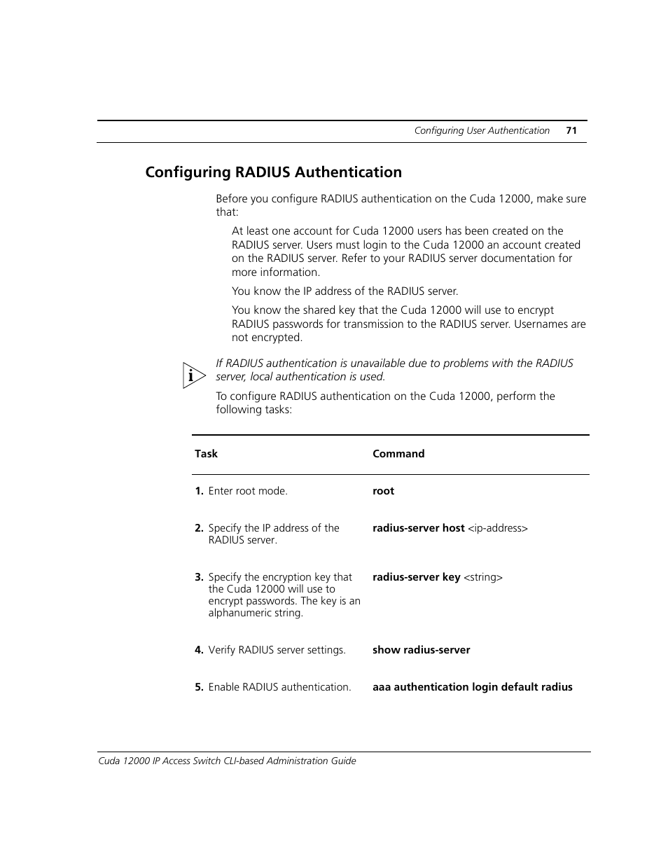 Configuring radius authentication | ADC CUDA 3 User Manual | Page 73 / 620