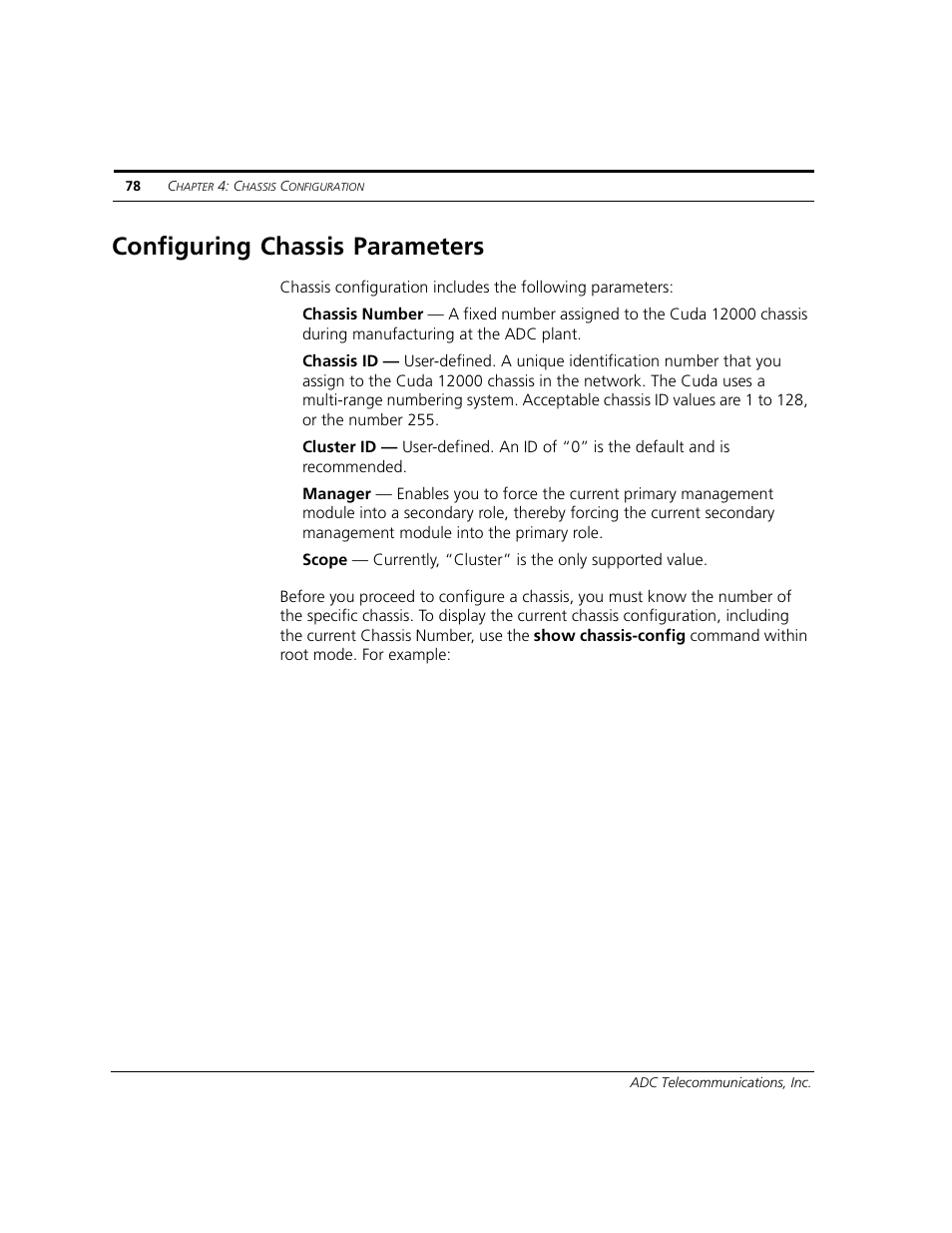 Configuring chassis parameters | ADC CUDA 3 User Manual | Page 80 / 620