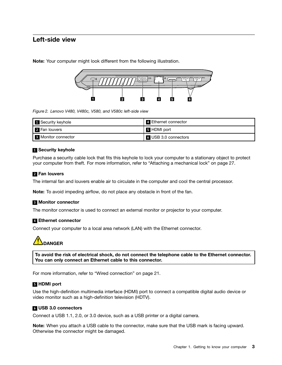 Left-side view | Lenovo V480 Notebook User Manual | Page 17 / 85