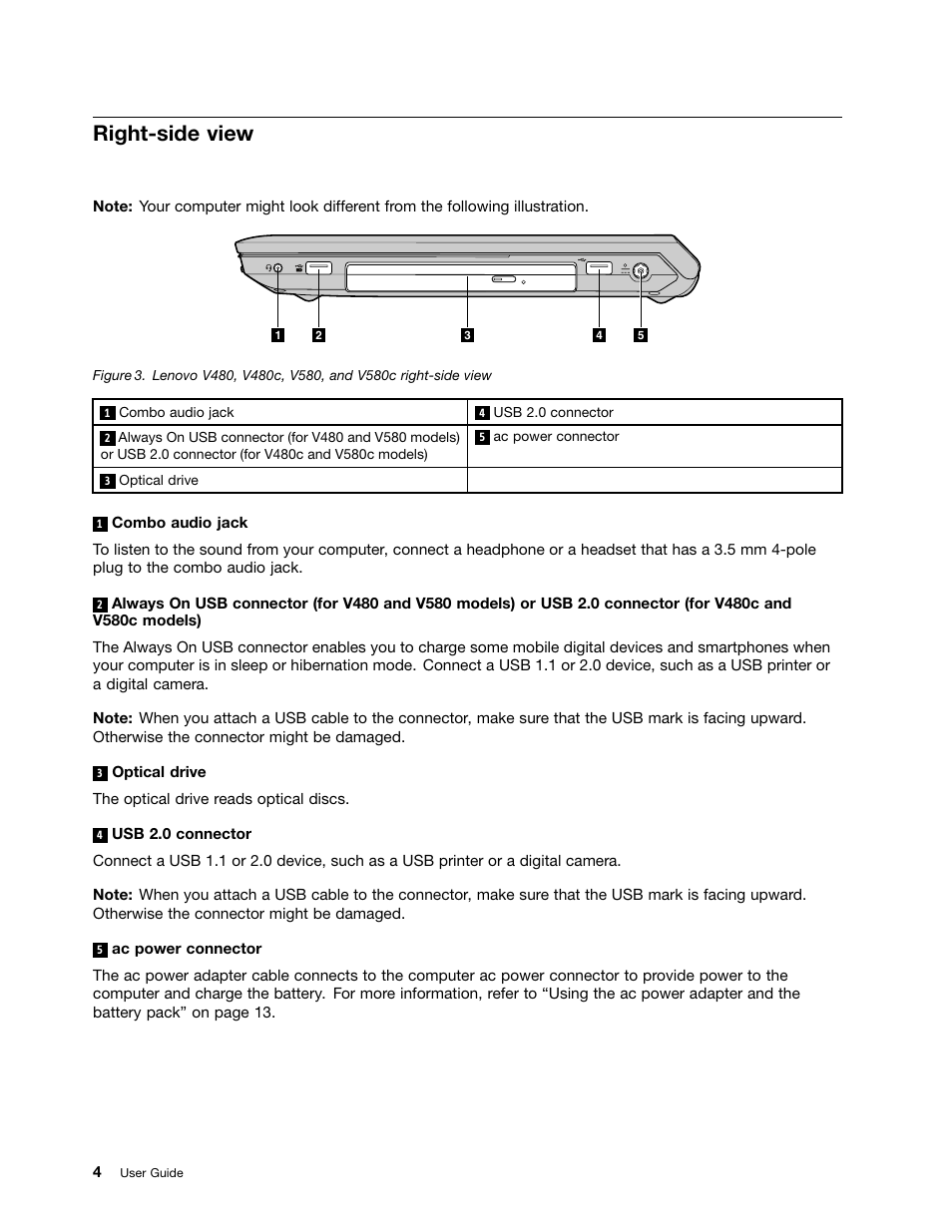 Right-side view | Lenovo V480 Notebook User Manual | Page 18 / 85