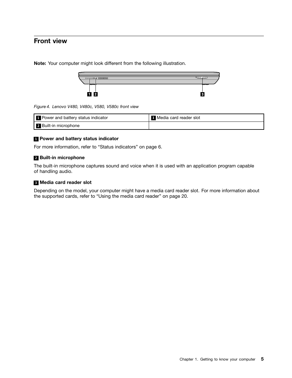 Front view | Lenovo V480 Notebook User Manual | Page 19 / 85