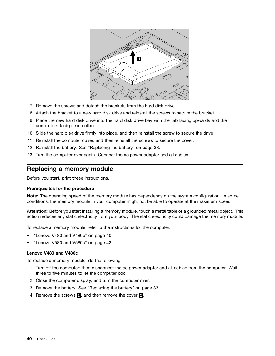 Replacing a memory module | Lenovo V480 Notebook User Manual | Page 54 / 85