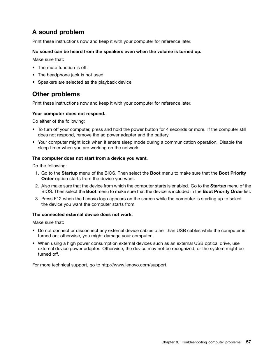 A sound problem, Other problems | Lenovo V480 Notebook User Manual | Page 71 / 85