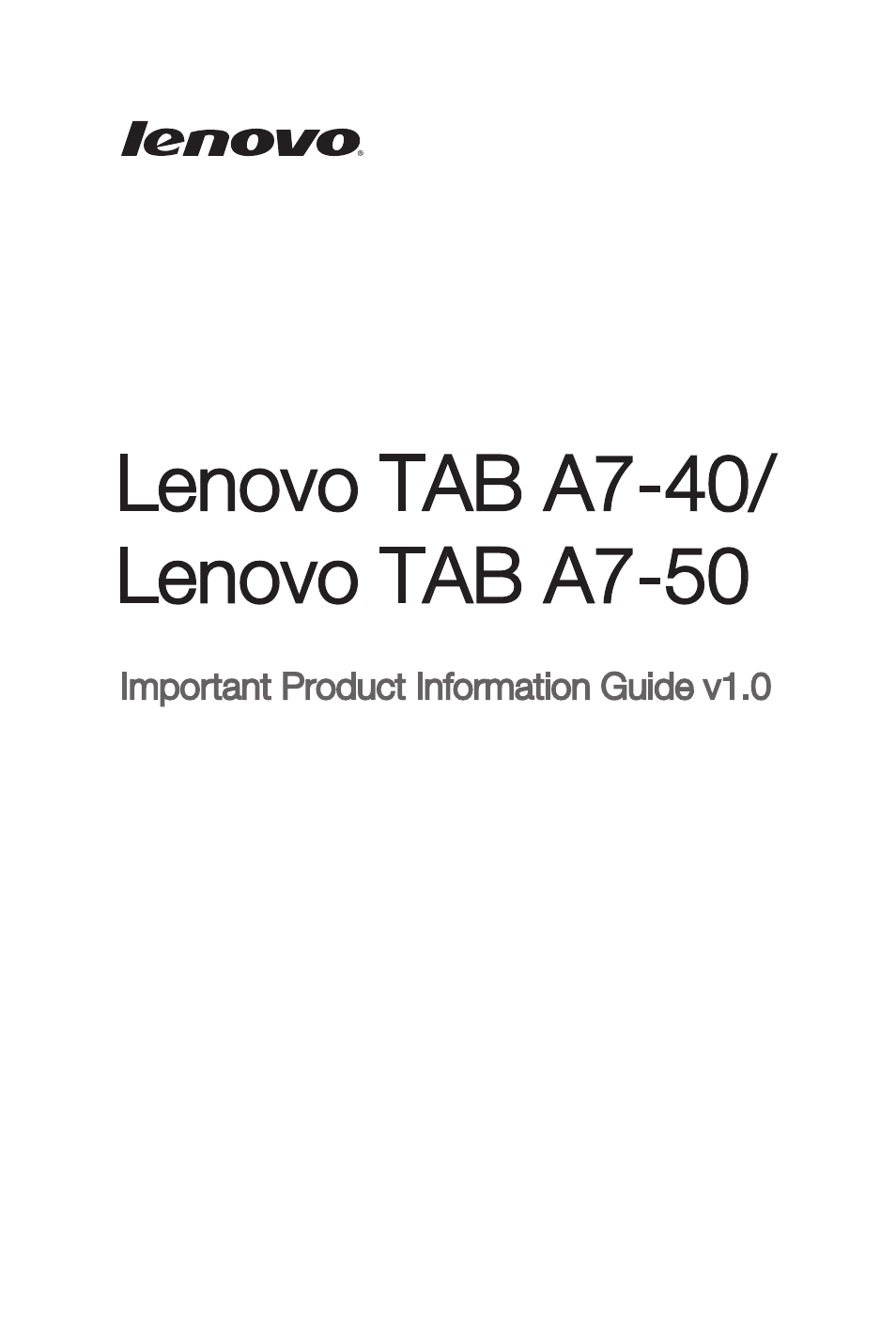 Lenovo A7-40 Tablet User Manual | 23 pages