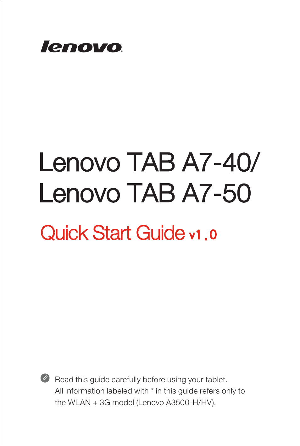 Lenovo A7-50 Tablet User Manual | 6 pages