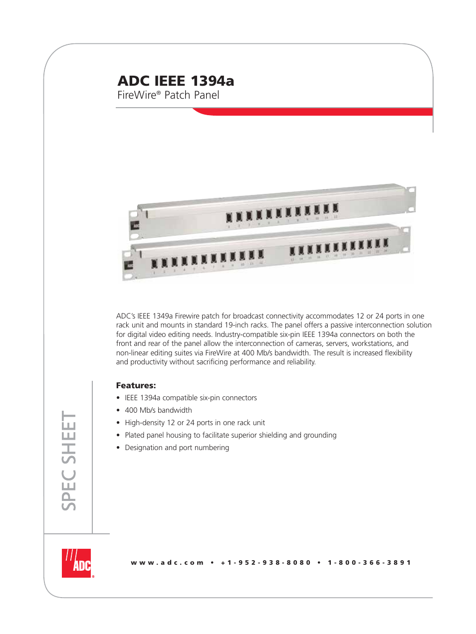 ADC FireWire Patch Panel IEEE 1394a User Manual | 2 pages