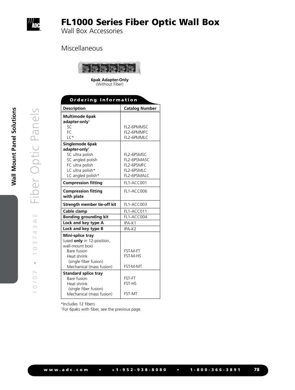 Fiber optic panels, Fl1000 series fiber optic wall box, Wall box accessories | Miscellaneous | ADC Fiber Optic Wall Box FL1000 Series User Manual | Page 11 / 11