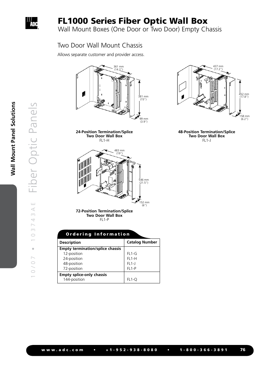Fiber optic panels, Fl1000 series fiber optic wall box, Two door wall mount chassis | Wall mount panel solutions | ADC Fiber Optic Wall Box FL1000 Series User Manual | Page 9 / 11