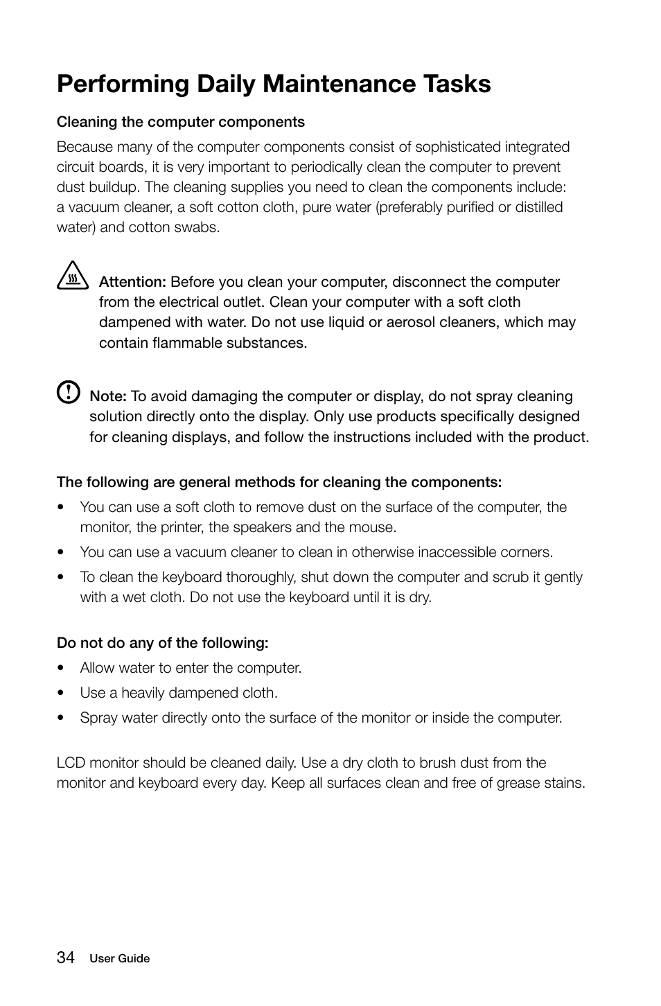 Performing daily maintenance tasks | Lenovo IdeaCentre A530 User Manual | Page 39 / 43