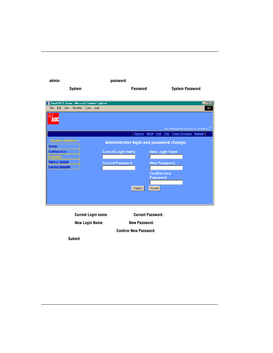 Set login name and password | ADC MM701F User Manual | Page 26 / 94