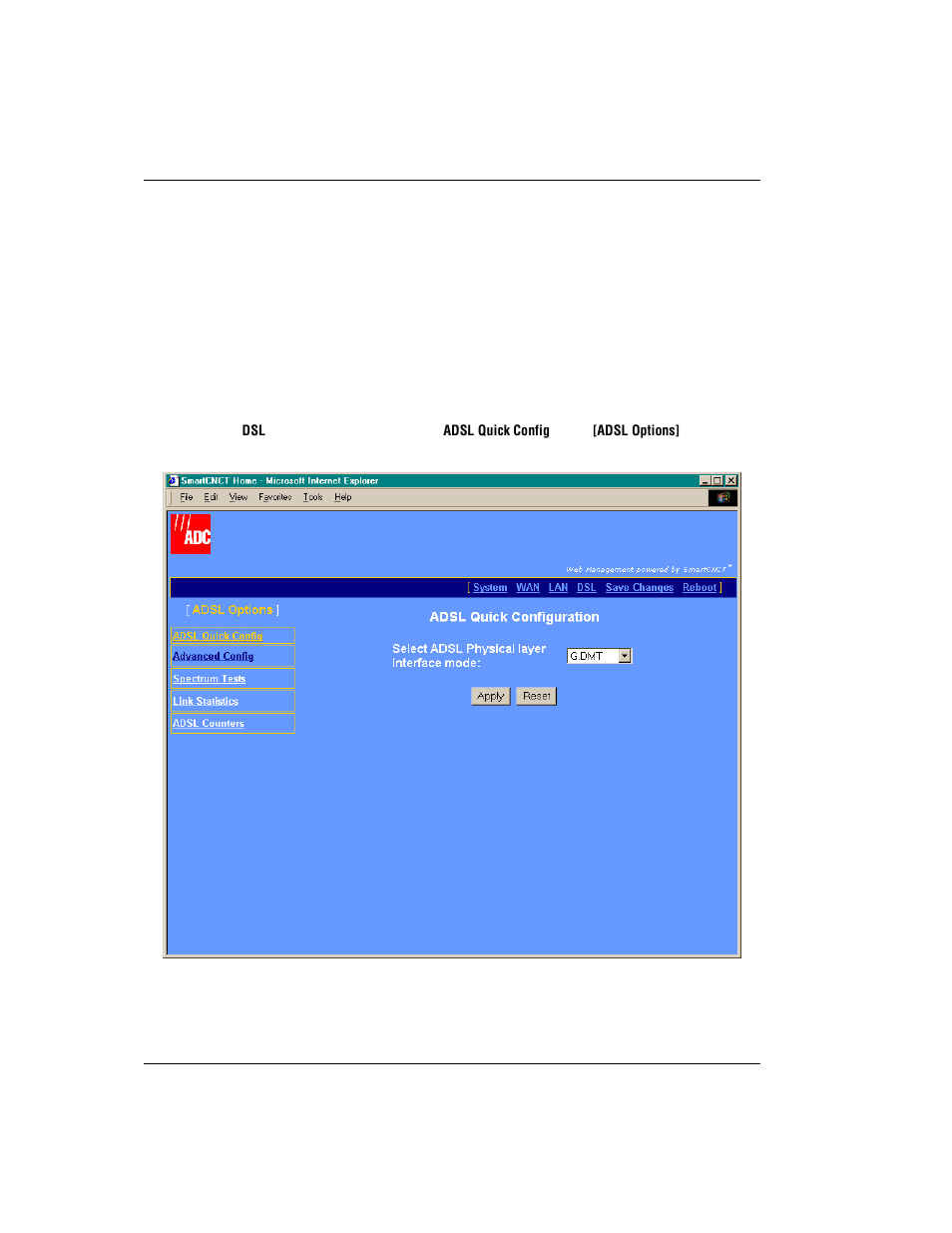 Managing dsl, Dsl quick configuration, Anaging | ADC MM701F User Manual | Page 36 / 94