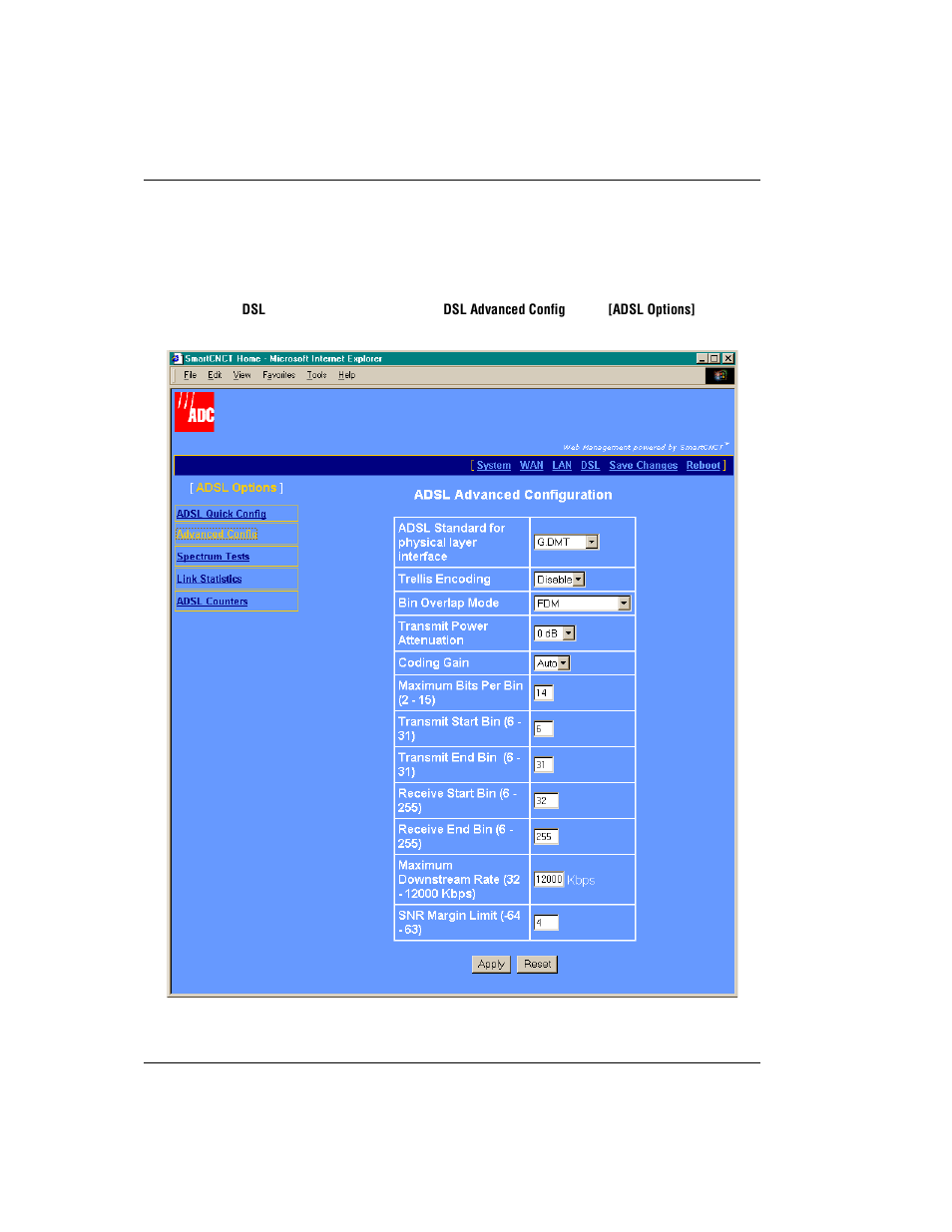 Dsl advanced configuration | ADC MM701F User Manual | Page 38 / 94