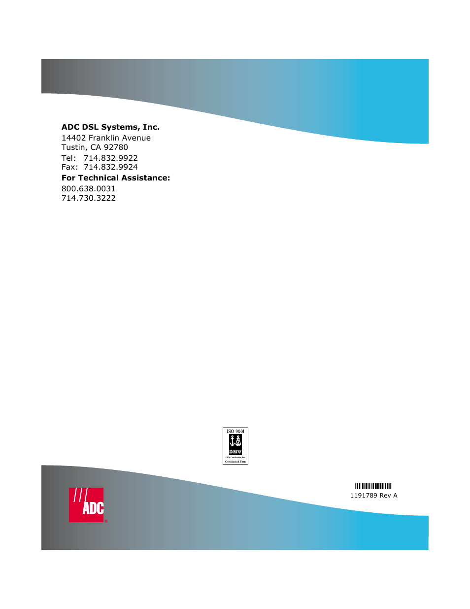 1191789 rev a | ADC MM701F User Manual | Page 94 / 94