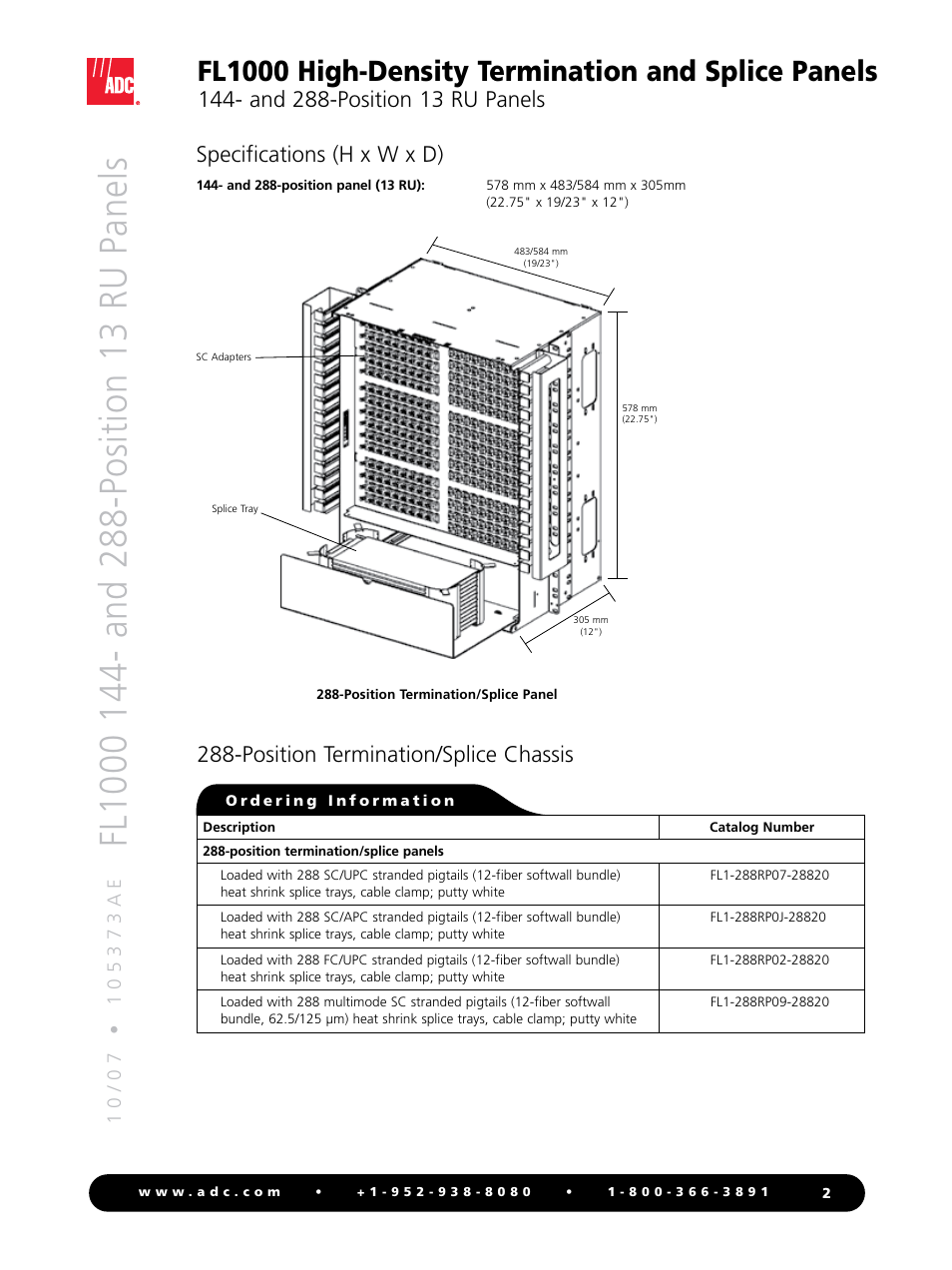 Fl1000 high-density termination and splice panels, Position termination/splice chassis | ADC FL1000 User Manual | Page 2 / 4