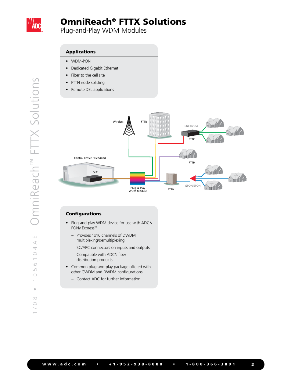 Adc’s omnireach, Omnireach, Fttx solutions | Plug-and-play wdm modules | ADC FTTX Solutions OmniReach User Manual | Page 2 / 4