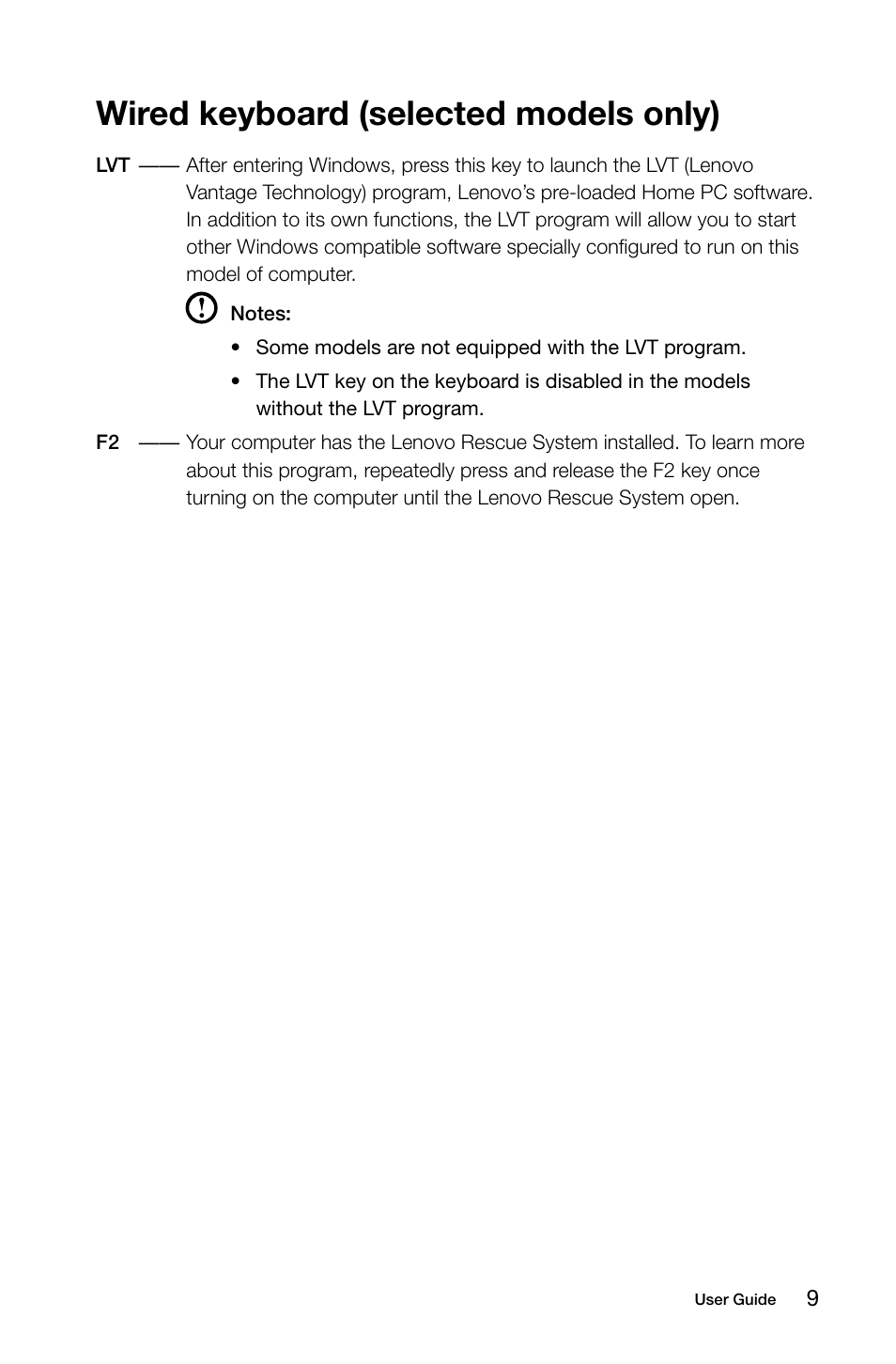 Wired keyboard (selected models only) | Lenovo C240 All-in-One User Manual | Page 14 / 45