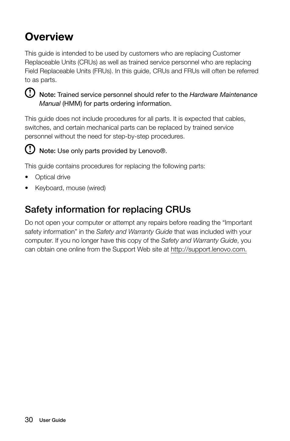 Overview, Safety information for replacing crus | Lenovo C240 All-in-One User Manual | Page 35 / 45