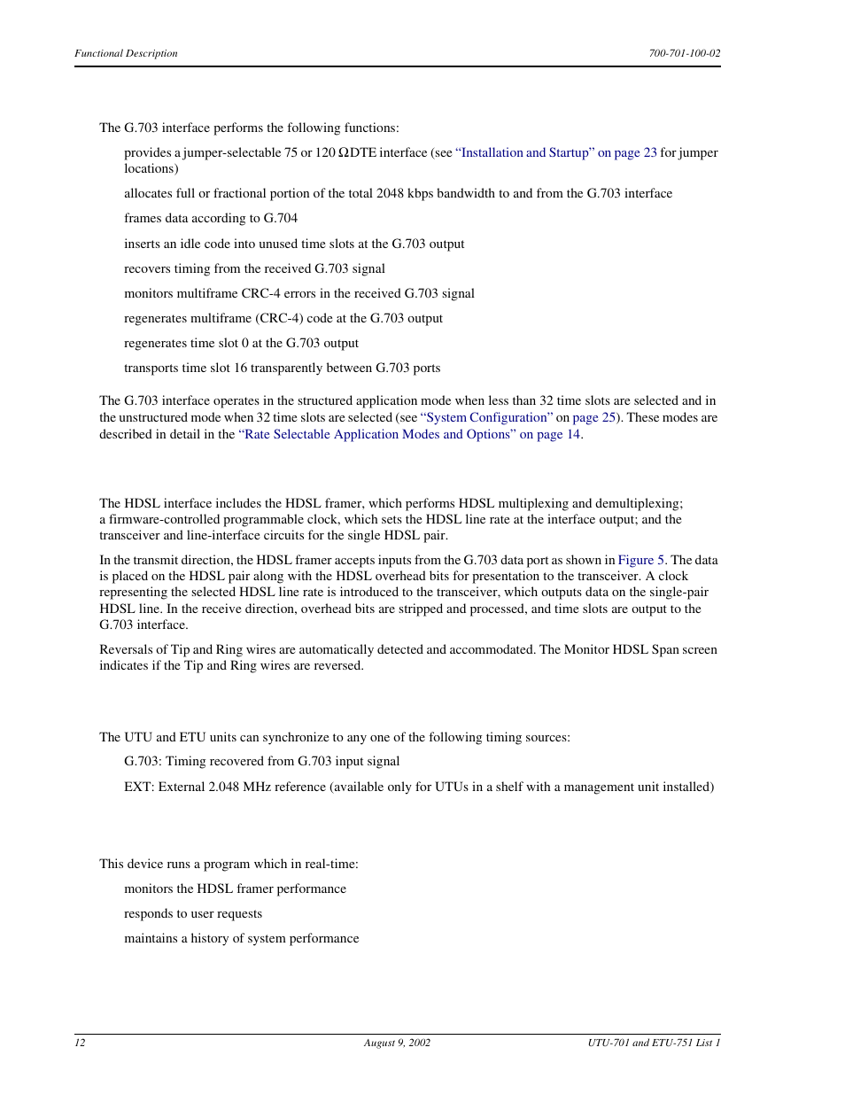 G.703 interface, Hdsl interface, System timing circuits | Processor | ADC ETU-751C User Manual | Page 22 / 82