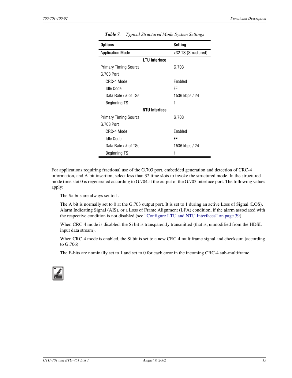 Typical structured mode system settings, Table 7 | ADC ETU-751C User Manual | Page 25 / 82