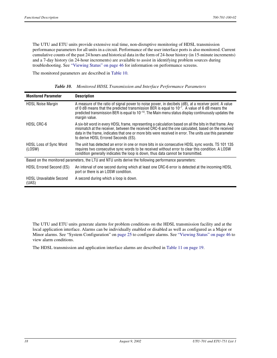 Performance monitoring and history, Alarms, Erformance | Onitoring, Istory, Larms | ADC ETU-751C User Manual | Page 28 / 82