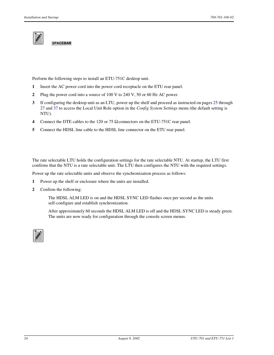 Etu-751c desktop unit installation, Hdsl startup and synchronization, Etu-751c d | Hdsl s | ADC ETU-751C User Manual | Page 34 / 82