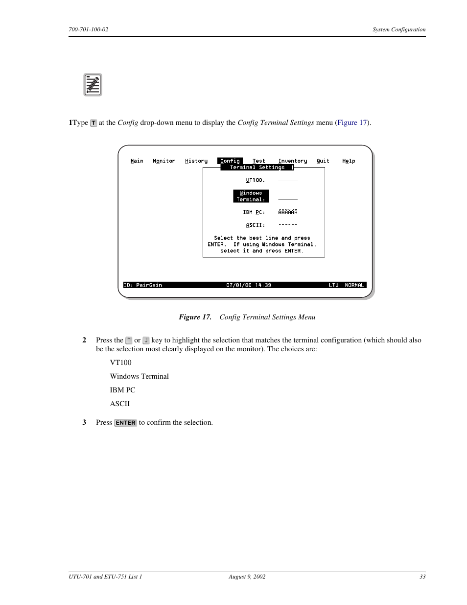 Configure terminal settings | ADC ETU-751C User Manual | Page 43 / 82