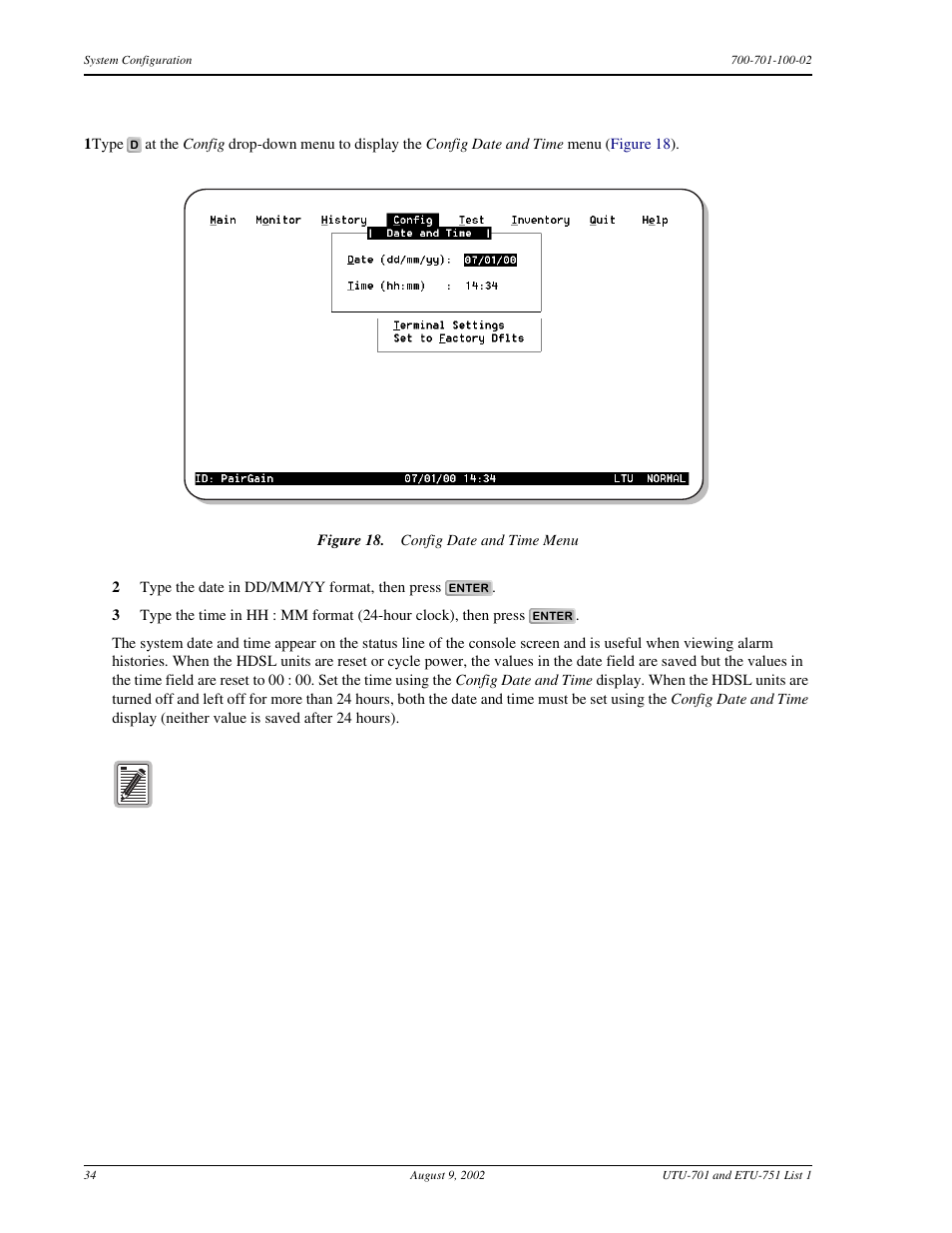 Configure date and time | ADC ETU-751C User Manual | Page 44 / 82