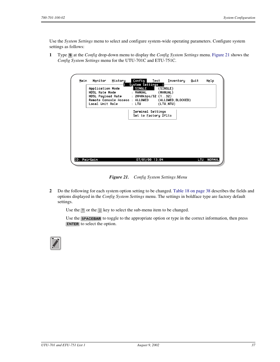 Configure system settings, To acces | ADC ETU-751C User Manual | Page 47 / 82
