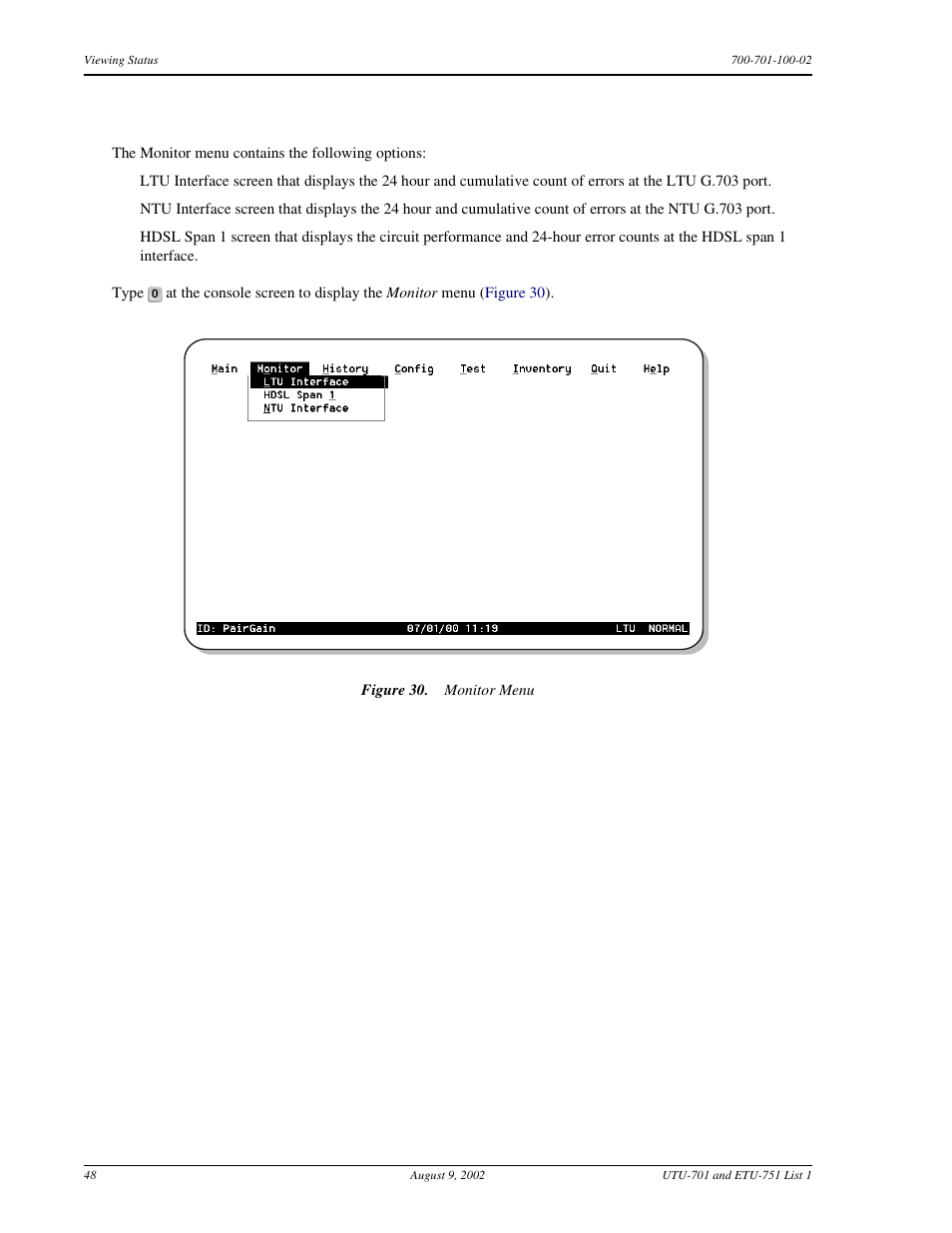 Monitor menu, Onitor | ADC ETU-751C User Manual | Page 58 / 82