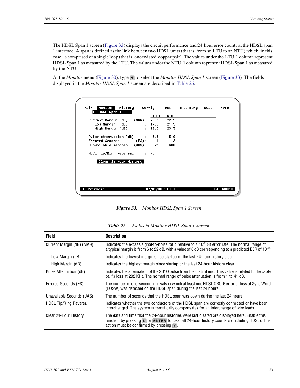 Monitor hdsl span 1 screen | ADC ETU-751C User Manual | Page 61 / 82