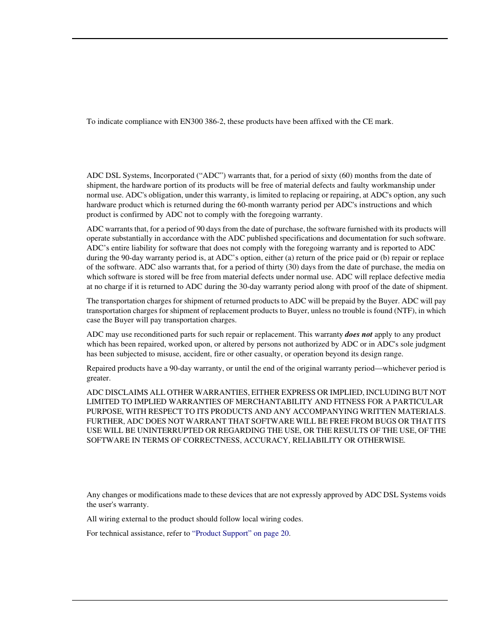 Certification and warranty, Directive en300 386-2 compliance, Limited warranty | Modifications, Certification and, Warranty, Ertification, Arranty | ADC ETU-751C User Manual | Page 81 / 82